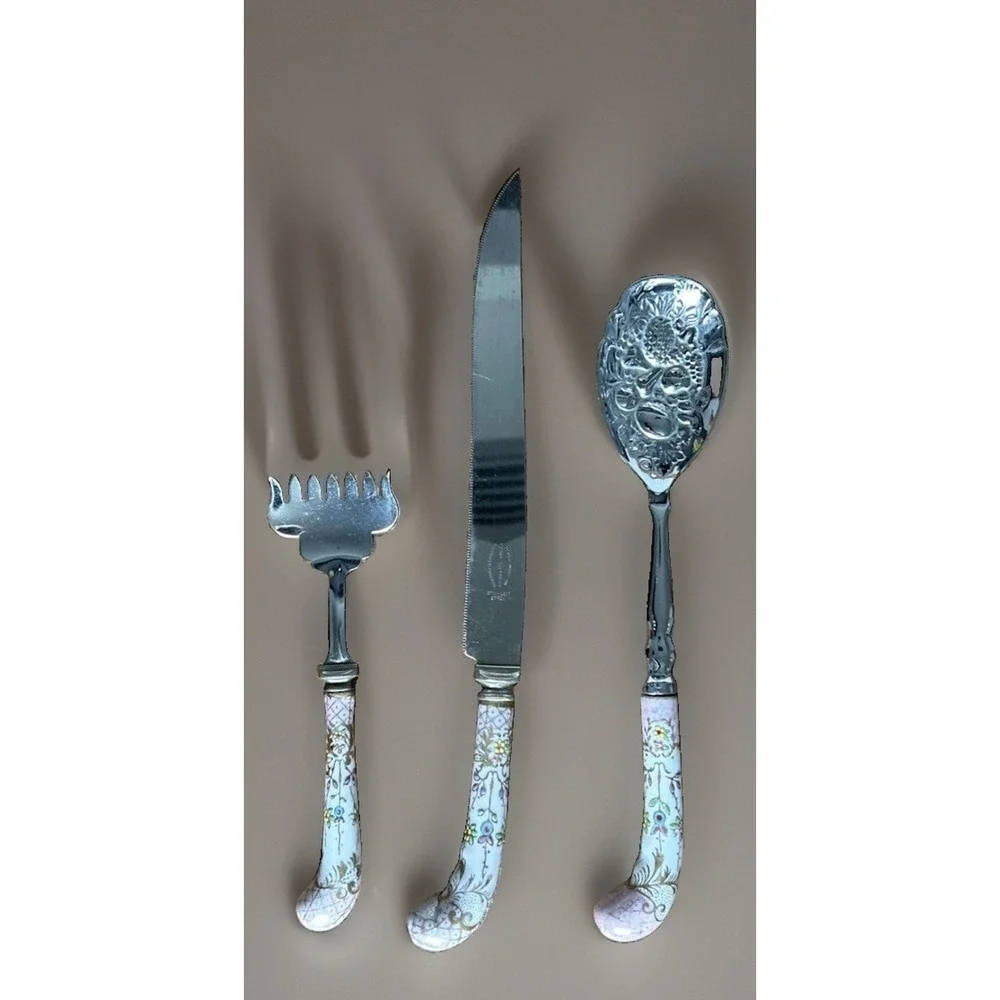 Vintage Regal Crest Sheffield England 3pc Floral Porcelain Serving Set